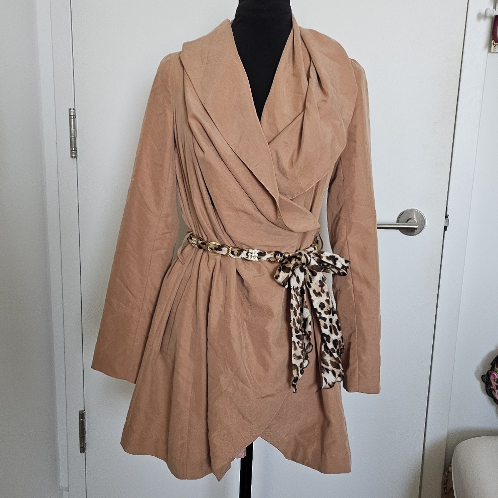 Rienda Gyaru Japanese Tan Drape Wrap Trench Coat Multi Way